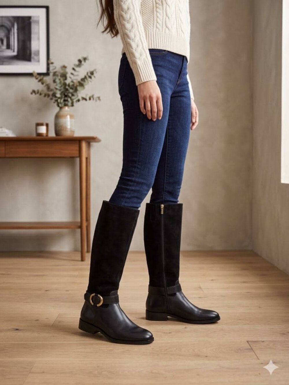 Vince Camuto Samtry Black Suede and Leather Riding Boots NIB - Sz 8.5